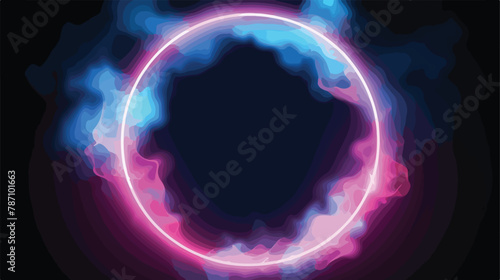 Neon luminous ring frame with cloud or smoke and twining