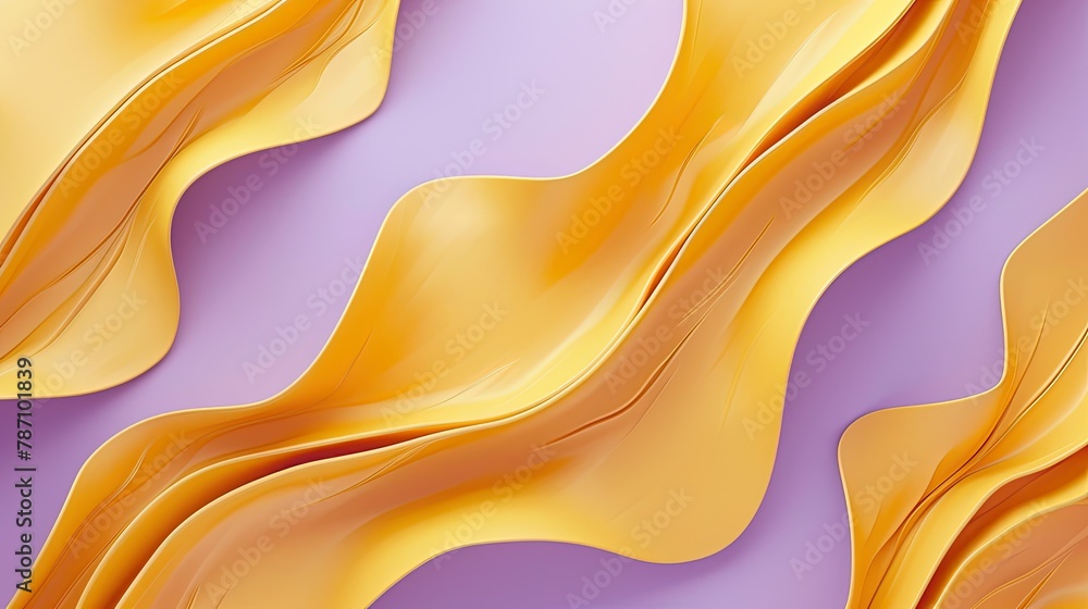 Wave of yellow cardboard on lilac background. Top view, flat lay. Wave of yellow cardboard on lilac background. Top view, flat lay.