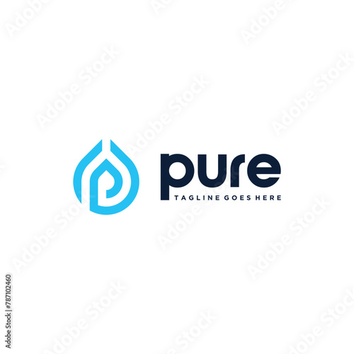 Initial Letter P with Pure Aqua Water Drop Logo Design