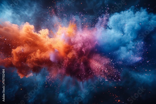 A mesmerizing cloud of dust creates a vibrant explosion of colors, giving a sense of powerful energy and art