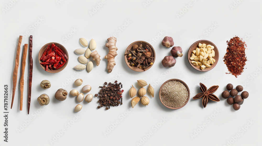 Realistic photo of food and spices. Creative artistic diplay of fresh ingredients. AI Generative. Realistic photo of food and spices. Creative artistic diplay of fresh ingredients. AI Generative.