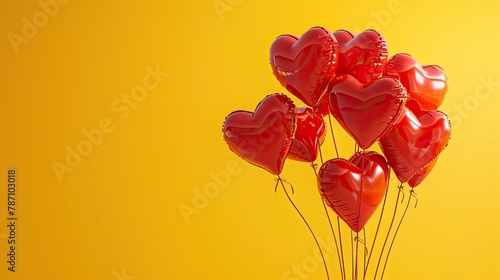 Heart shape balloons isolated on yellow background