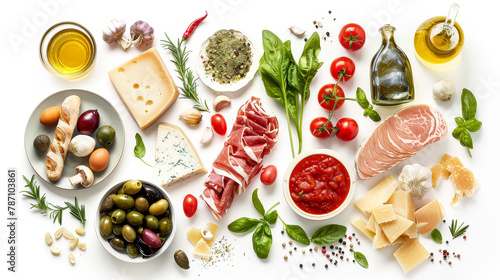 Realistic photo of italian food. Creative artistic diplay of fresh ingredients. AI Generative spice.