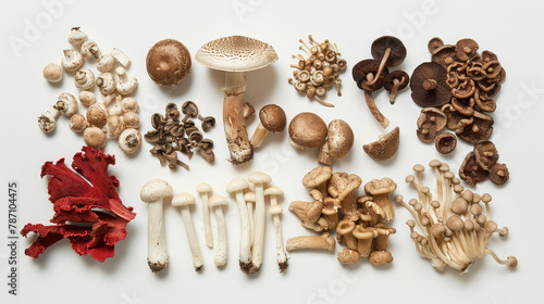 Realistic photo of mushroom. Creative artistic diplay of fresh ingredients. AI Generative. 