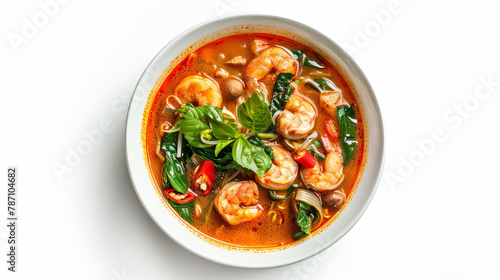 Realistic photo of asian food. Creative artistic diplay of fresh ingredients. AI Generative Tom Yum Goong. ต้มยำกุ้ง