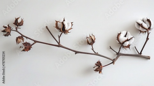 Dried cotton plant twigs with seed pods.