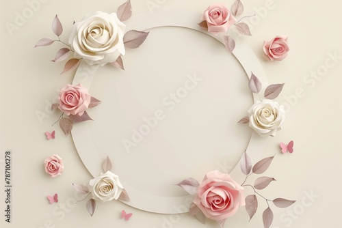Circular Frame With Paper Flowers and Leaves