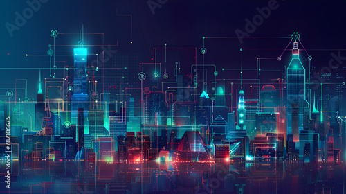 Modern creative telecommunication and internet network connect in smart city, Rounded abstract cityscape network connection, internet and global connection, Modern city with wireless network 