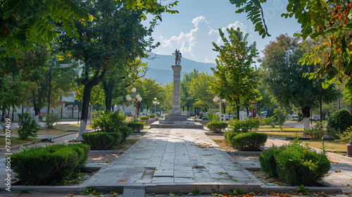 Shkoder city Albania. Small park in the center 