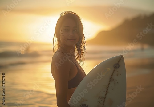 Woman Holding Surfboard on Beach