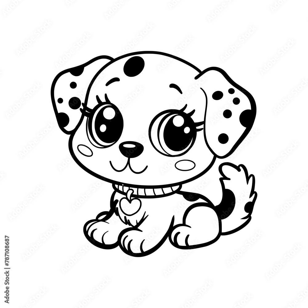 Obraz premium Cute Dalmatian dog contour lines, coloring pages for kids. 