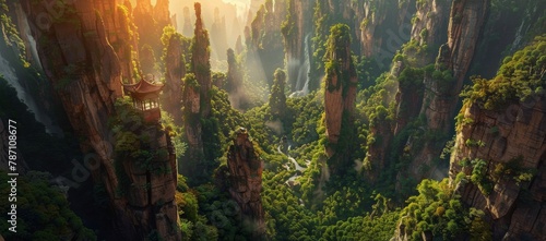 landscape from the height of a cliff into the mountains