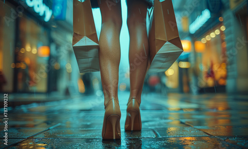 Woman legs with shopping bags on the street