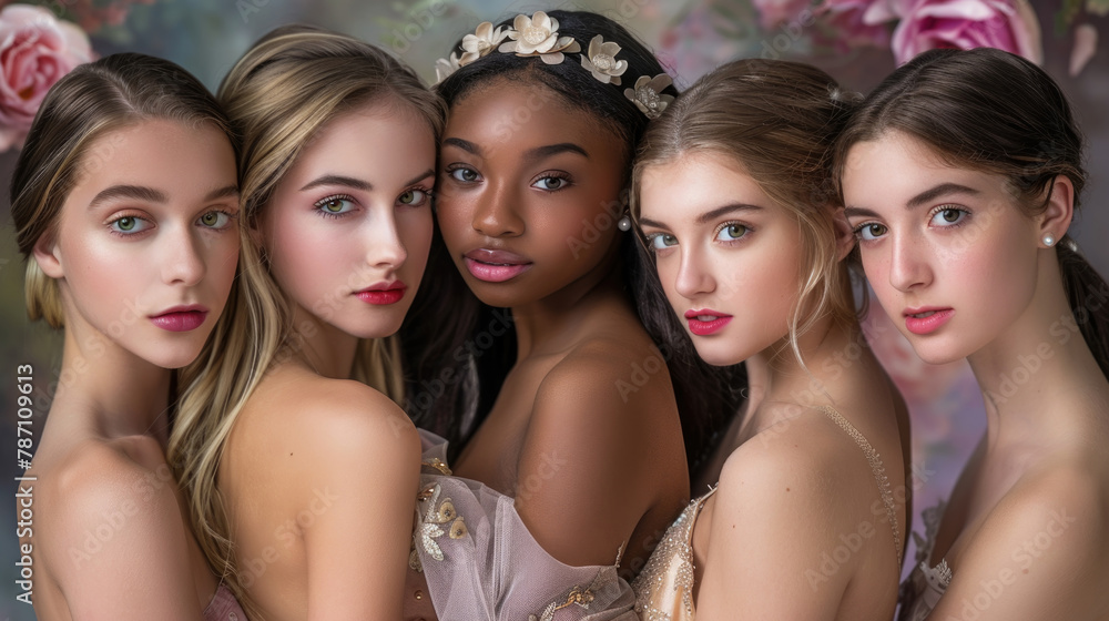 Multiple women of diverse backgrounds standing side by side Multiple women of diverse backgrounds standing side by side