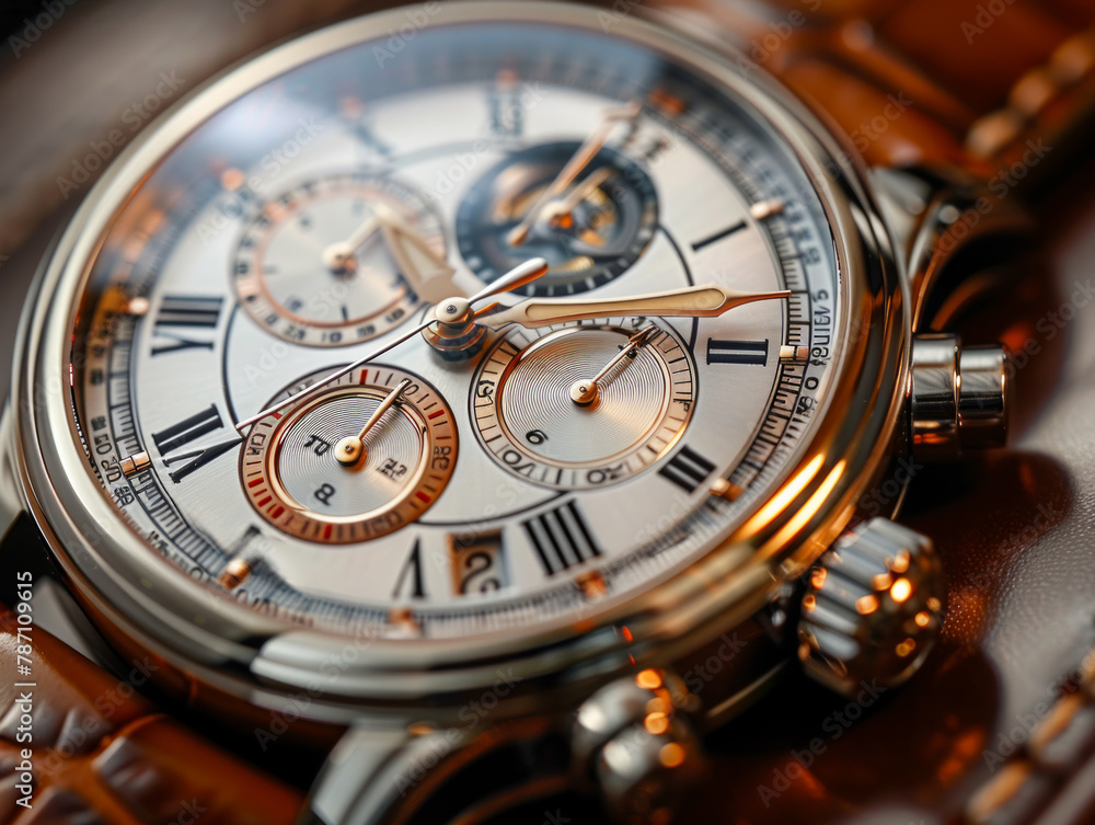Luxury watch: Luxury watch with leather strap and roman numerals Luxury watch: Luxury watch with leather strap and roman numerals