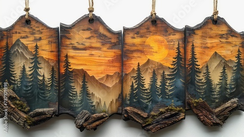 Set of wooden hanging signs