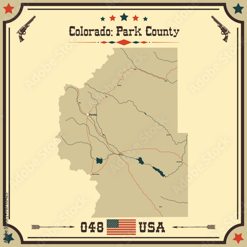 Large and accurate map of Park County, Colorado, USA with vintage colors.
