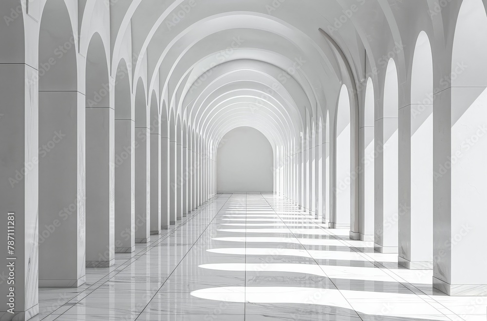 Long Hallway With Columns and Arches