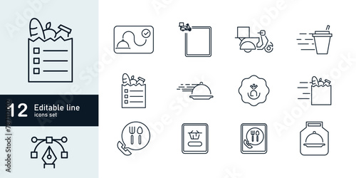 Set of food delivery icons. Simple line art style icons pack. Vector illustration