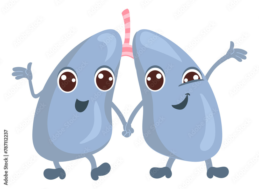 Healthy lungs characters. Cartoon human organ for medical illustrations