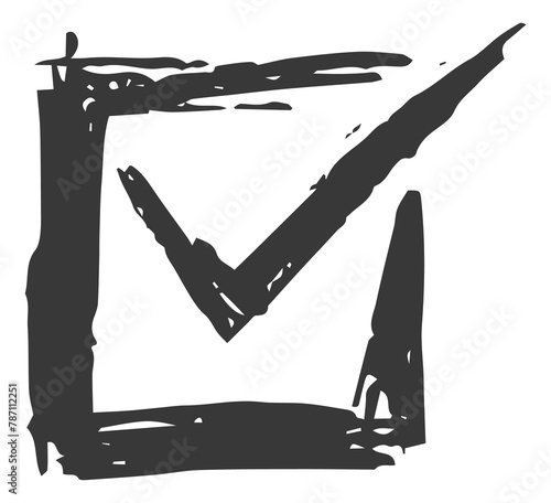 Dirty check box with mark. Marker drawing symbol