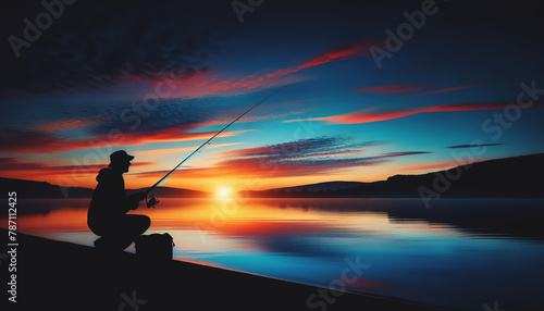 Fisherman Silhouette at Lakeshore Dawn