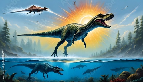 Majestic Dinosaurs Roaming a Prehistoric Landscape