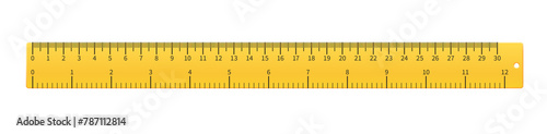 Yellow plastic ruler mockup. Realistic geometry tool