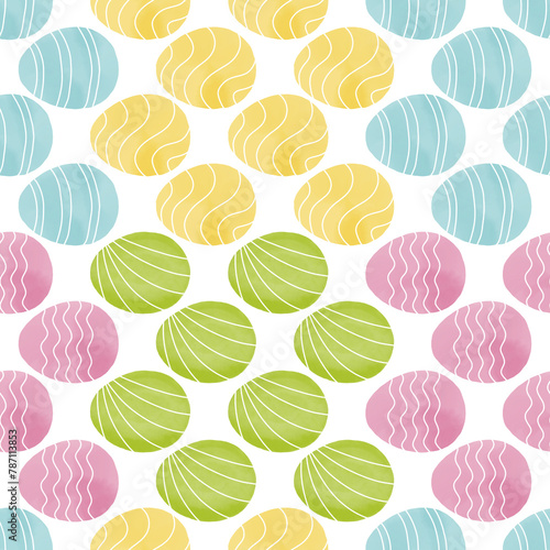 Seamless pattern with easter eggs, hand drawn illustration in watercolor style