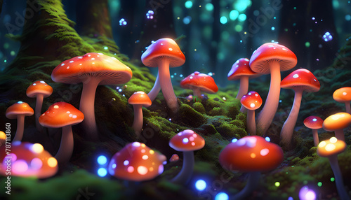 fluorescent mushrooms in the forest