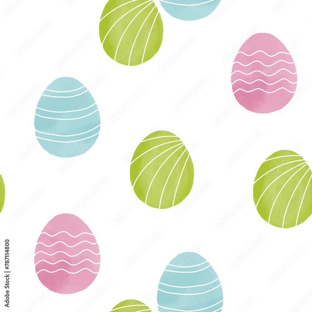 Seamless pattern with easter eggs, hand drawn illustration in watercolor style Seamless pattern with easter eggs, hand drawn illustration in watercolor style