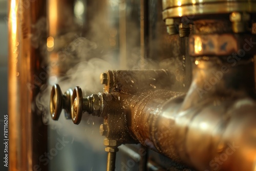 Hot water pipe with steam  golden hour