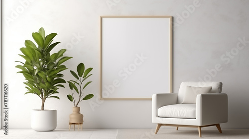 Elegant Living Room Mockup with Blank Wall Art Frame