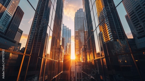 Golden hour cityscape with reflective skyscrapers © 220 AI Studio