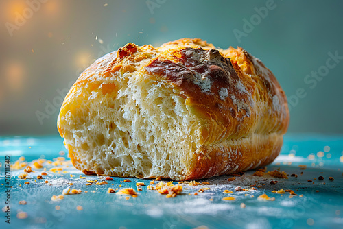 A piece of bread with powdered sugar on it. photo