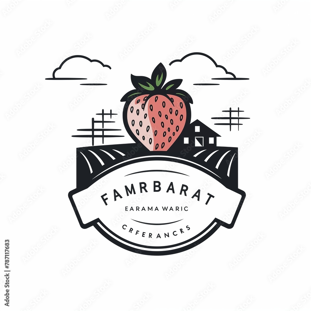 Logo for a strawberry farm with sample font ai generated stock