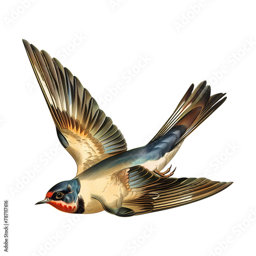 Vintage Flying Bird Illustration on Transparent Background: Retro Ornithological Artwork