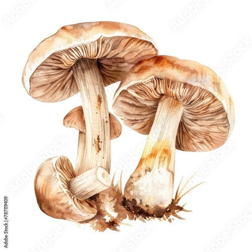 champignon mushrooms captured in watercolor