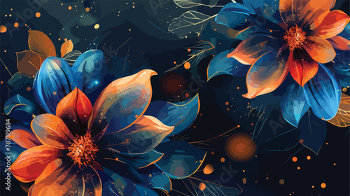 Abstract painting of orange blue and golden Dahlia flower