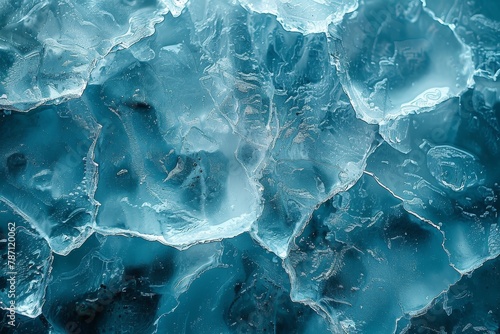 Intricate layers of transparent and translucent ice create a detailed and textured surface view