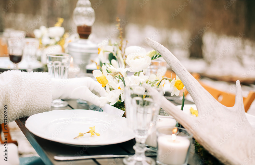 Fototapeta premium Food and drinks on banquet table