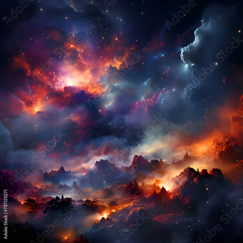 Fiery explosion in space. Abstract background. 3D illustration.