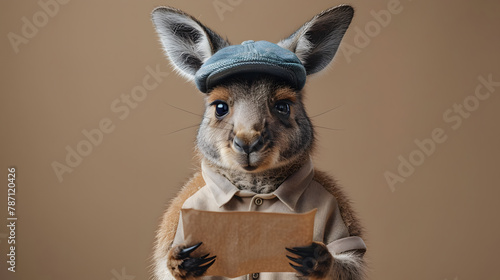Cute Baby Kangaroo Sitting and Reading Book