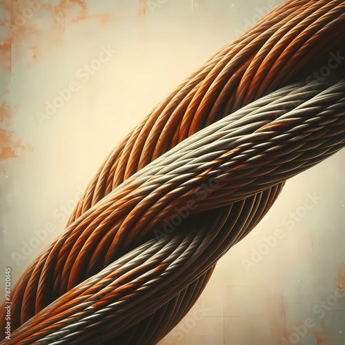 Vintage Rustic Twisted Metal Cables, Strong Steel Ropes Texture, Industrial Material, Aged Grunge Surface, Abstract Artistic Presentation of Durability