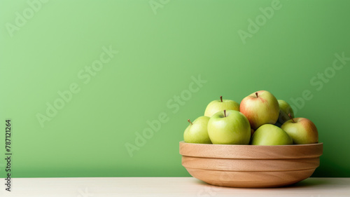 green apples on bowl on table © mimadeo