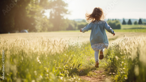 little girl running on field