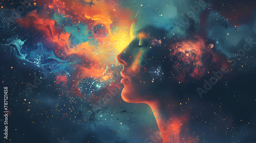 An Illustration Showing the Concept of Exploring the Mind, Self-discovery, Introspection, Soul Searching Within, and Psychology, generative Ai © Zoya