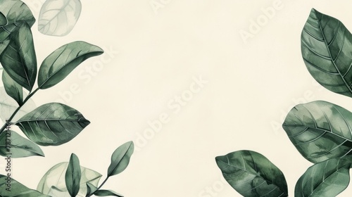 Eco-friendly hand drawn border green leaves background with place for text. Ecology  healthy environment  nature  decoration  beauty product concept design backdrop
