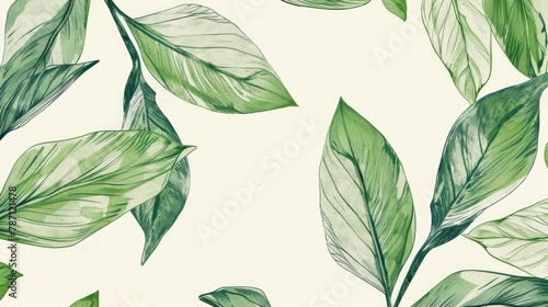 Eco-friendly hand drawn green leaves background. Ecology  healthy environment  nature  decoration  beauty product concept design backdrop