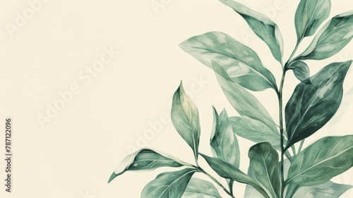 Eco-friendly hand drawn border green leaves background with place for text. Ecology  healthy environment  nature  decoration  beauty product concept design backdrop